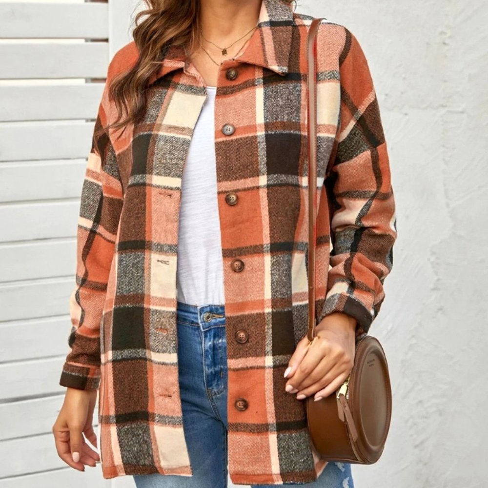 Plaid Flannel Button Shacket Jacket - image 1